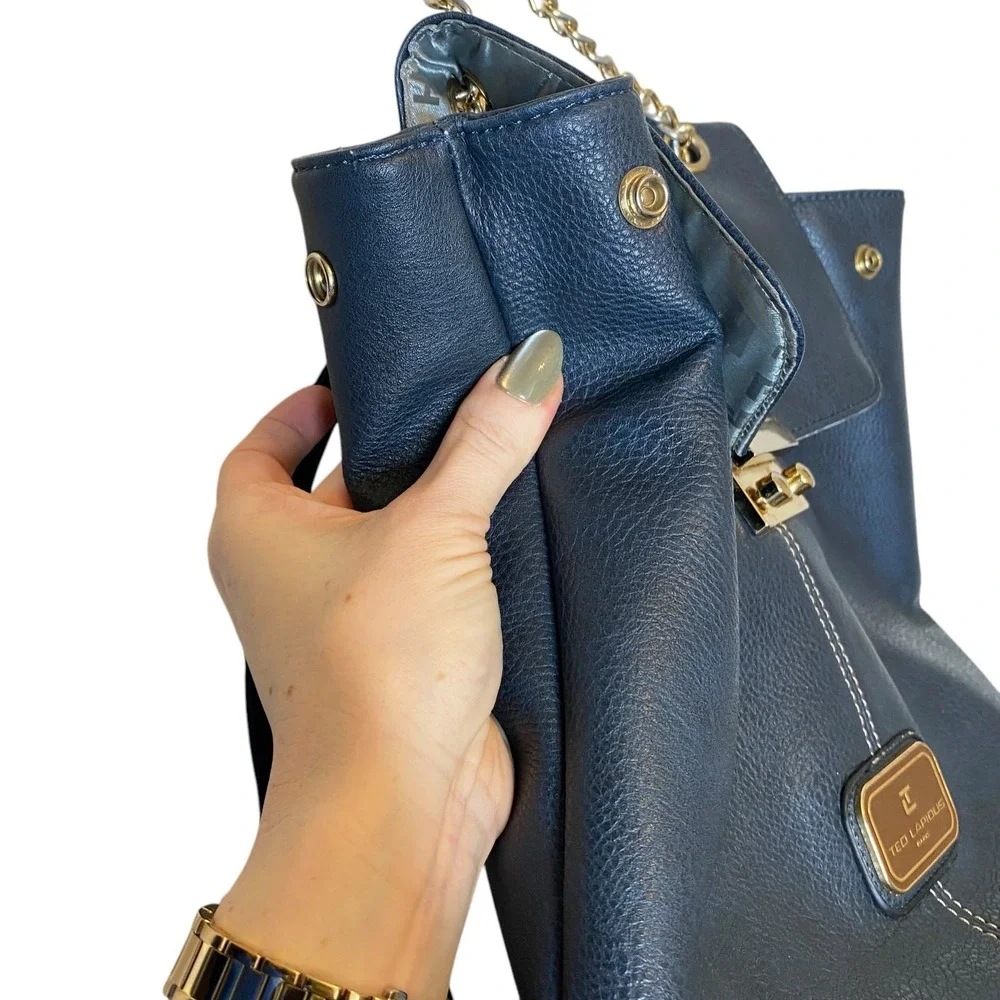Ted Lapidus Faux‎ Leather Backpack in Navy Blue